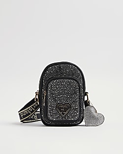 Girls Black Embellished Cross Body Bag