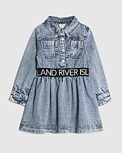 Mini Girls Blue RI Waistband Dress