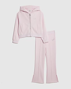 Girls Pink Premium Zipped Hoodie Set