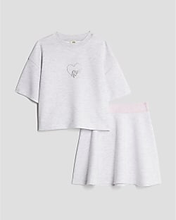 Girls Grey Premium T-Shirt and Skirt Set
