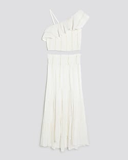 Girls Cream Shimmer Maxi Skirt Set