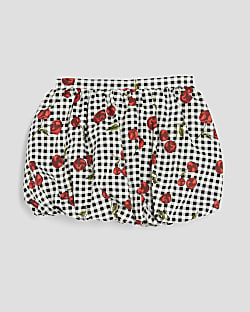 Girls Black Cherry Gingham Bubble Hem Skirt