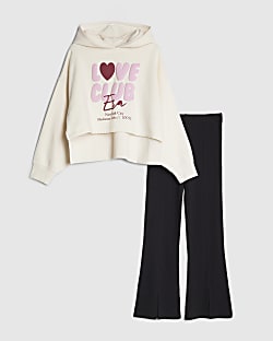 Girls Cream Love Club Hoodie And Leggings Set