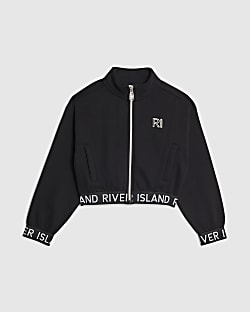 Girls Black RI Waistband Bomber Jacket