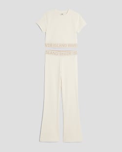 Girls Cream RI Waistband Top Set