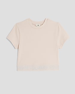 Girls Pink Short Sleeve Cropped T-shirt