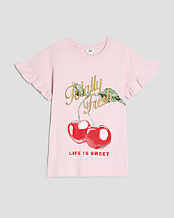 Girls Pink Cherry Frill T-Shirt