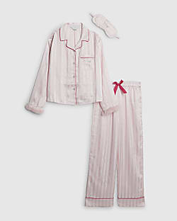 Girls Pink Diamante Faux Fur Cuff Pyjamas Set