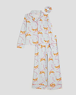 Girls Blue Gingham Croissant Pyjama Set