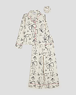 Girls White Bow Monochrome Pyjamas Set