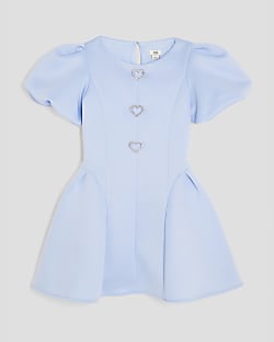 Girls Blue Scuba Puff Skater Dress