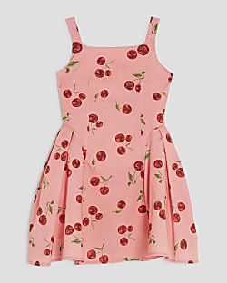 Girls Pink Cherry Poplin Skater Dress