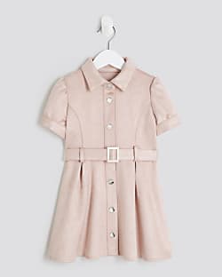 Mini Girls Pink Faux Suede Belted Dress
