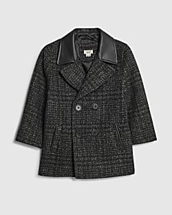 Mini Boys Black Check Peacoat