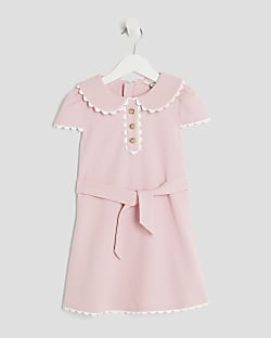 Mini Girls Pink Collared Scuba Dress