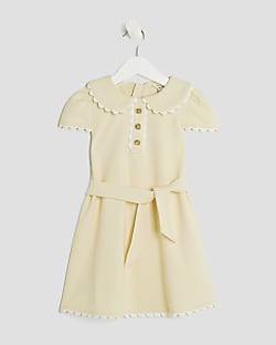 Mini Girls Yellow Collared Scuba Dress