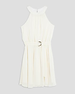 Girls White Halter Neck Dress