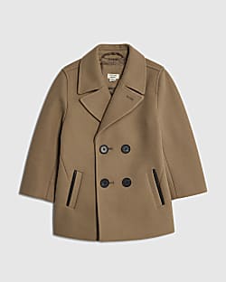 Mini Boys Brown Double Breasted Peacoat