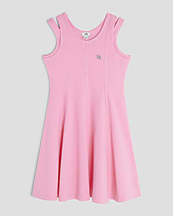 Girls Pink Double Strapped Skater Dress