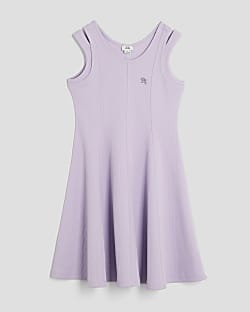 Girls Purple Double Strapped Skater Dress