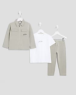 Mini Boys Beige Textured 3 Piece Set