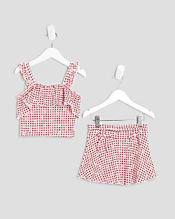 Mini Girls Red Gingham Bardot Skort Set