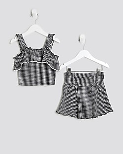 Mini Girls Black Gingham Bardot Skort Set