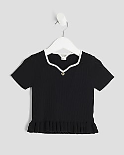 Mini Girls Black Sweetheart Tipped Top