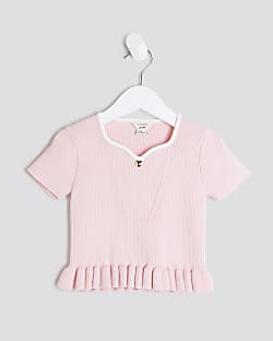 Mini Girls Pink Sweetheart Tipped Top