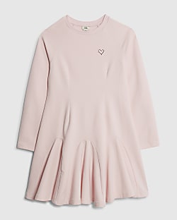 Girls Pink Waisted Godet Sweatshirt Dress