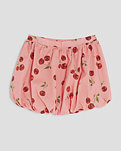 Girls Pink Cherry Bubble Hem Skirt
