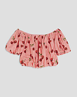 Girls Pink Cherry Crop Top