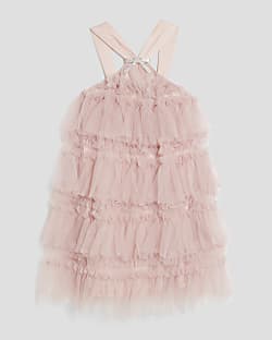 Girls Pink Tulle Layered Halter Neck Dress