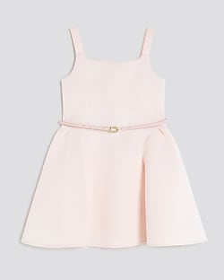 Girls Pink Belted Scuba Dress