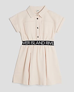 Girls Pink RI Waistband Twill Shirt Dress