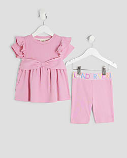 Mini Girls Pink Bow Peplum Top Set
