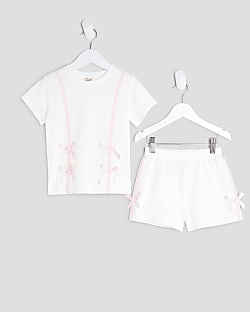 Mini Girls Cream Bow T-Shirt Set