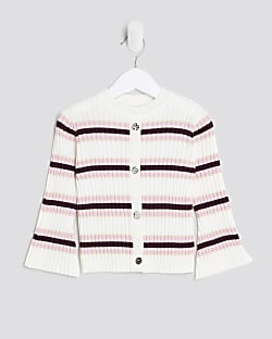 Mini Girls Cream Knitted Striped Cardigan
