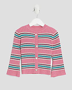Mini Girls Pink Knitted Striped Cardigan