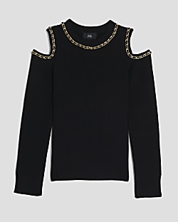 Girls Black Chained Cut Out Top