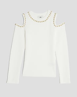 Girls Cream Chained Cut Out Top