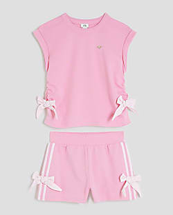 Girls Pink Bow T-Shirt And Shorts Set