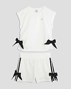 Girls White Bow T-Shirt And Shorts Set