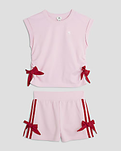 Girls Pink Bow T-Shirt And Shorts Set