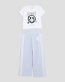 Girls Blue Smiley T-Shirt And Joggers Set
