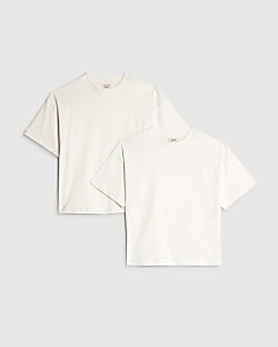 Mini Boys Cream RR Pack Of 2 T-Shirt Set