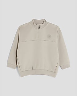 Mini Boys Beige Funnel Sweatshirt
