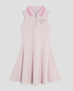 Girls Pink Sleeveless Bow Collar Dress