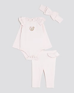 Baby Girls Pink Bear Bodysuit 3 Piece Set