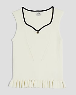 Girls Cream Sleeveless Sweetheart Top